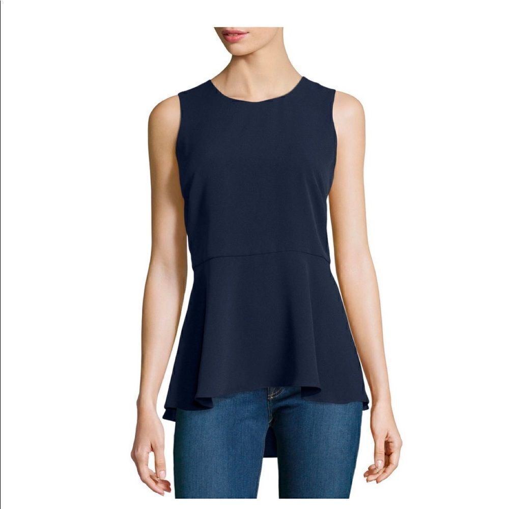 Marled by Reunited Hi-Low Navy Peplum Sleeveless Top BNWOT